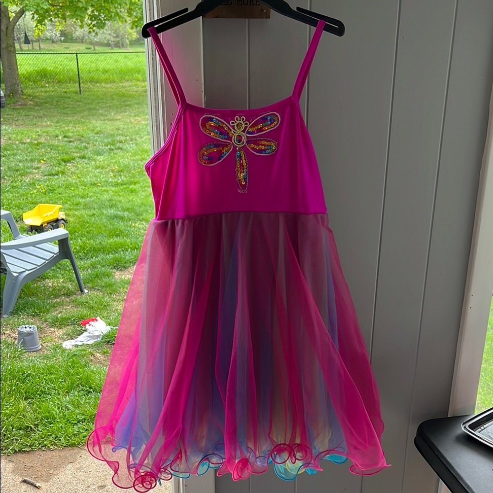 Pink Dance / Skating Dress costume with dragonfly Design